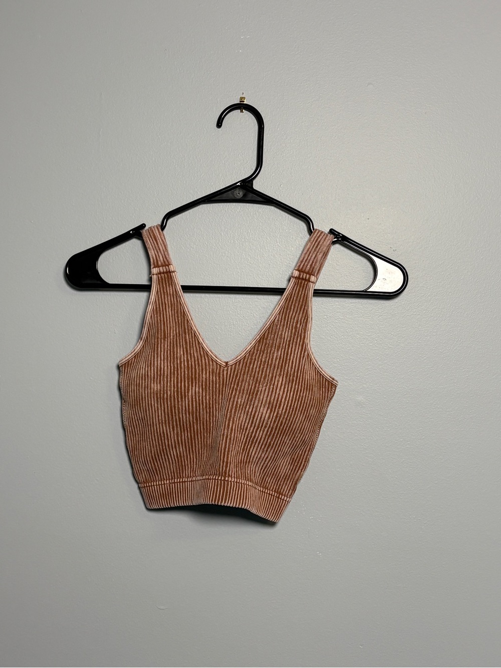 Zenana Outfitters Ribbed V-Neck Crop Tank - Tan